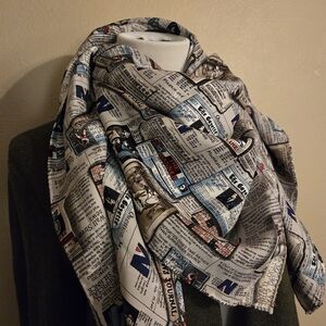 NICOLE MILLER Vintage 90's The Gazette Newspaper Print 100% Silk Collector Scarf